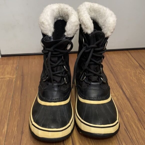 SOREL NL 1495-011 Fur Carnival‎ Boots Black Winter Women Size 7 - Picture 2 of 8